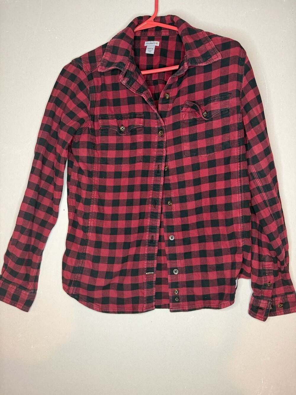 Carhartt Flannel Shirt Size M (8/10) Red Black Plaid Buffalo